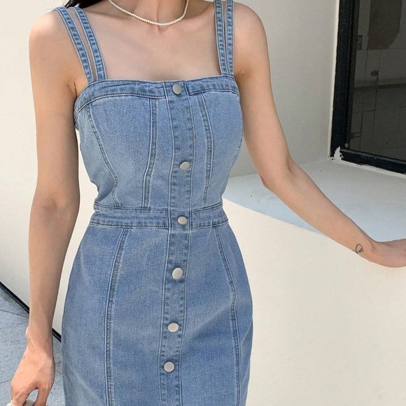 Blue Preppy Womens Button Front Denim Dress - Picture 1 of 5